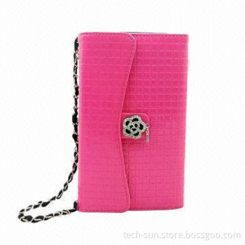 Diamond flower PU case for Samsung Galaxy Note II N7100 with hand chain